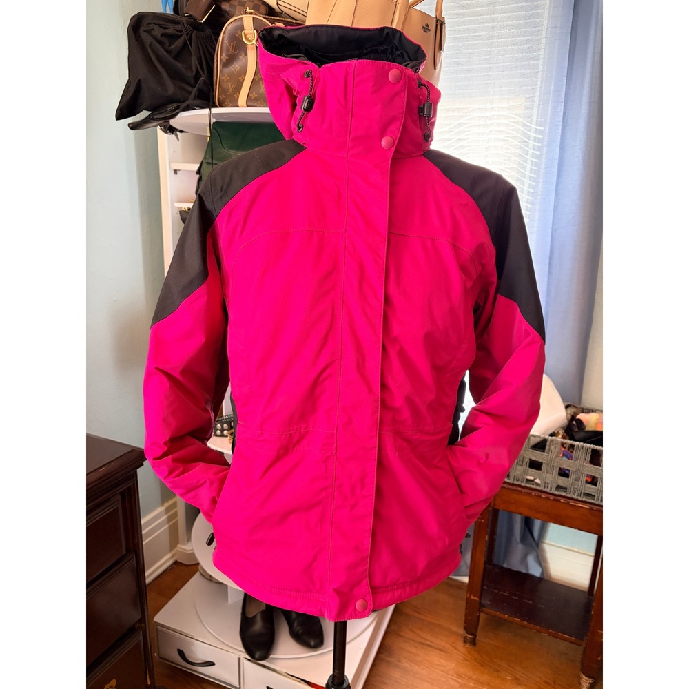 LL Bean Ski Jacket Small Pink Black Primaloft Insulated Hooded Gorpcore Coat